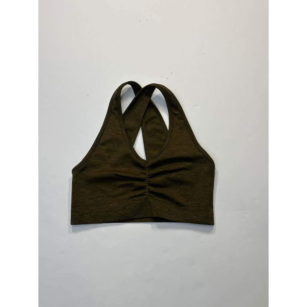 Alphalete Amplify Sports Bra Canteen Olive Green Cross Back Size S